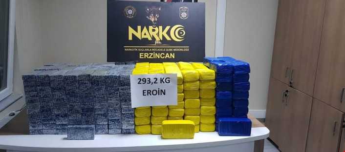 Erzincan’da narkotik polisinin düzenlediği operasyonda 293 kilo 200 gram eroin