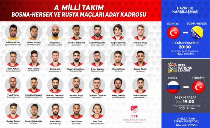 A Milli Erkek Futbol Takımı’nın Bosna Hersek ve Rusya ile
