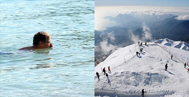 Kemer'de vatandaşlar ve turistler