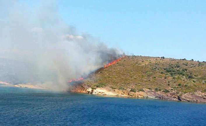 Balıkesir’in Ayvalık ilçesine bağlı Maden Adasında çıkan orman yangını kontrol
