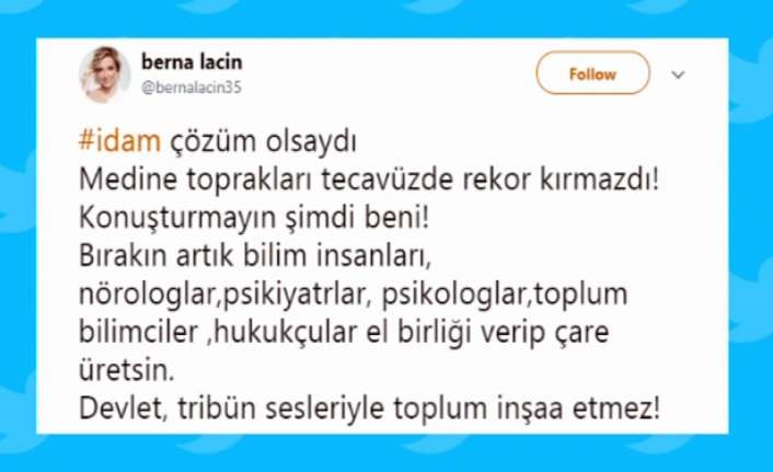 Oyuncu Berna Laçin hakkında twitter hesabında yaptığı bir paylaşımından dolayı