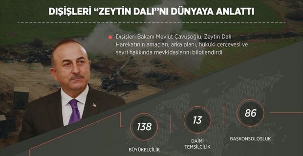 Dışişleri Bakanlığı, Bakan Çavuşoğlu başta olmak üzere tüm düzeyde Zeytin