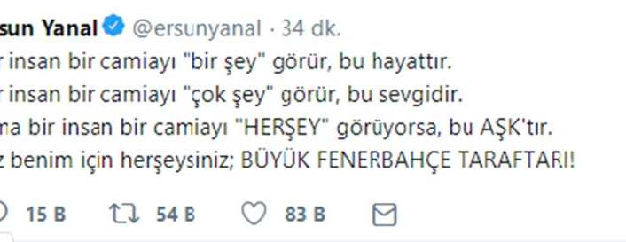 Fenerbahçe Teknik Direktörü Ersun Yanal, sosyal medyadan taraftara seslendi. 