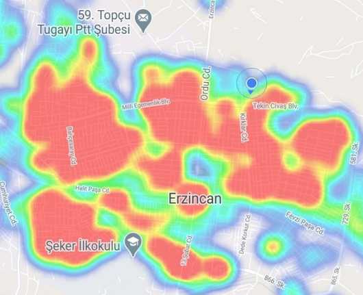 Hayat Eve Sığar Uygulaması (HES) virüs haritası Erzincan’da risk yoğunluğunun