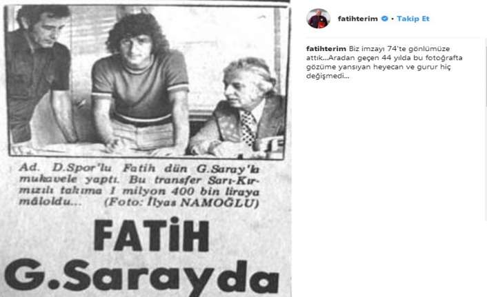 Galatasaray Teknik Direktörü Fatih Terim, sarı-kırmızılı camiaya 44 yıl önce