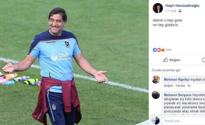 Trabzonspor Asbaşkanı Hayrettin Hacısalihoğlu, bordo-mavili takımın teknik direktörü Ünal Karaman’ın