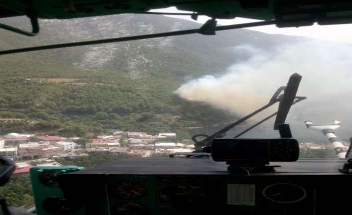 Hatay’ın Arsuz ilçesinde çıkan orman yangınına havadan ve karadan müdahale