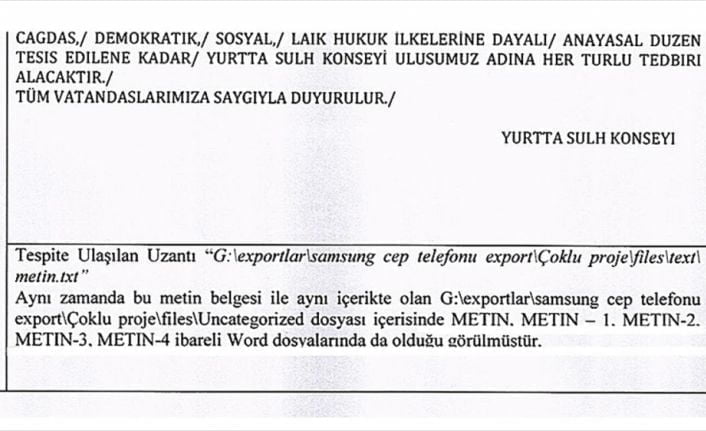 Genelkurmay "çatı davasının" sanığı Turhan'ın incelenen dijital materyallerinde ele geçirilen