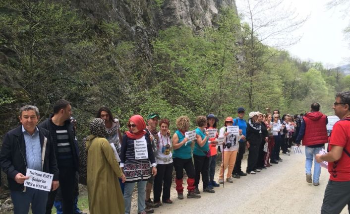 Karabük’ün Yenice ilçesindeki Şeker Kanyonu’nda insan zinciri oluşturan çevreciler "HES’e