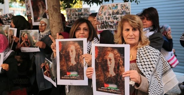 Gösteride okunan basın açıklamasından, "Filistinli çocukların İsrail tarafından gözaltına alınması,