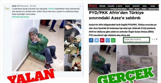 Terör örgütü PYD/PKK yandaşları, Zeytin Dalı Harekatı'na ilişkin kara propagandalarında,