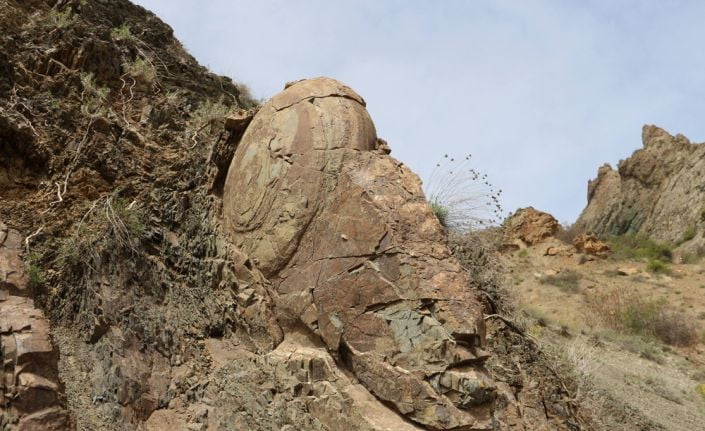 Erzurum’un Oltu ilçesine bağlı Kayaaltı Mahallesi’nde salyangozu andıran kaya, görenleri