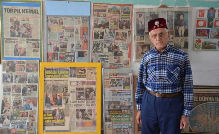 Tokat’ta yaşayan Sadık Özkara, evinin duvarlarını 41 yıldır topladığı gazete