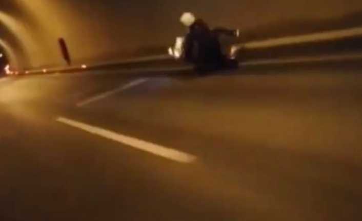 İstanbul Beykoz’da Halil Ulukurt Tünelinde tek tekerlek üzerinde metrelerce giderek