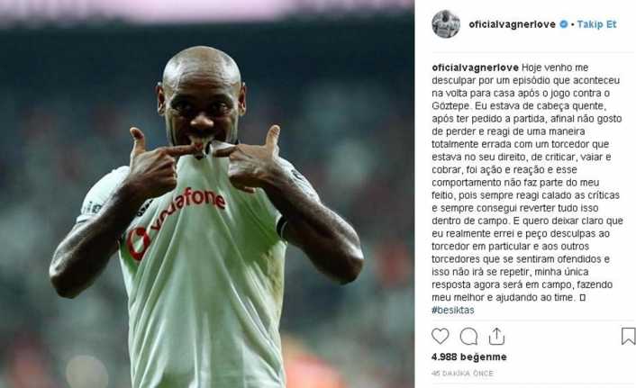 Beşiktaş’ın başarılı futbolcusu Vagner Love, Göztepe deplasmanı dönüşünde havaalanında kendisine