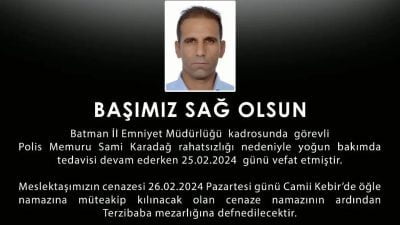 Erzincanlı Polis Memuru rahatsızlanarak vefat etti