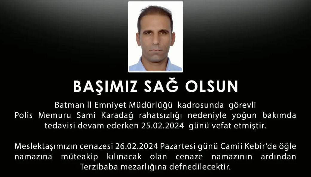 Erzincanlı Polis Memuru rahatsızlanarak vefat etti