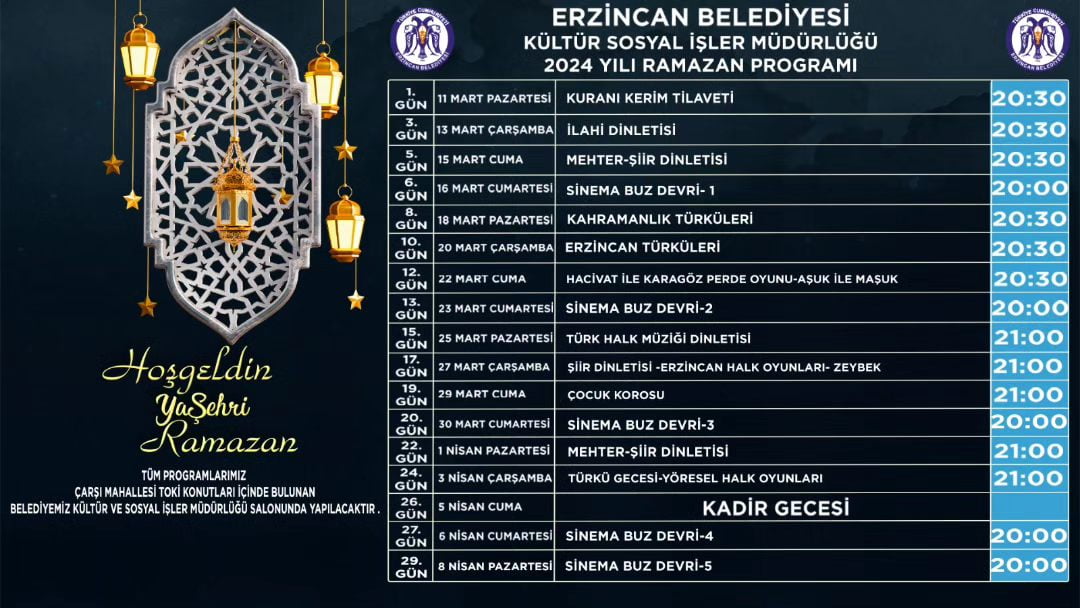 Erzincan Belediyesi Ramazan Ayı Programları