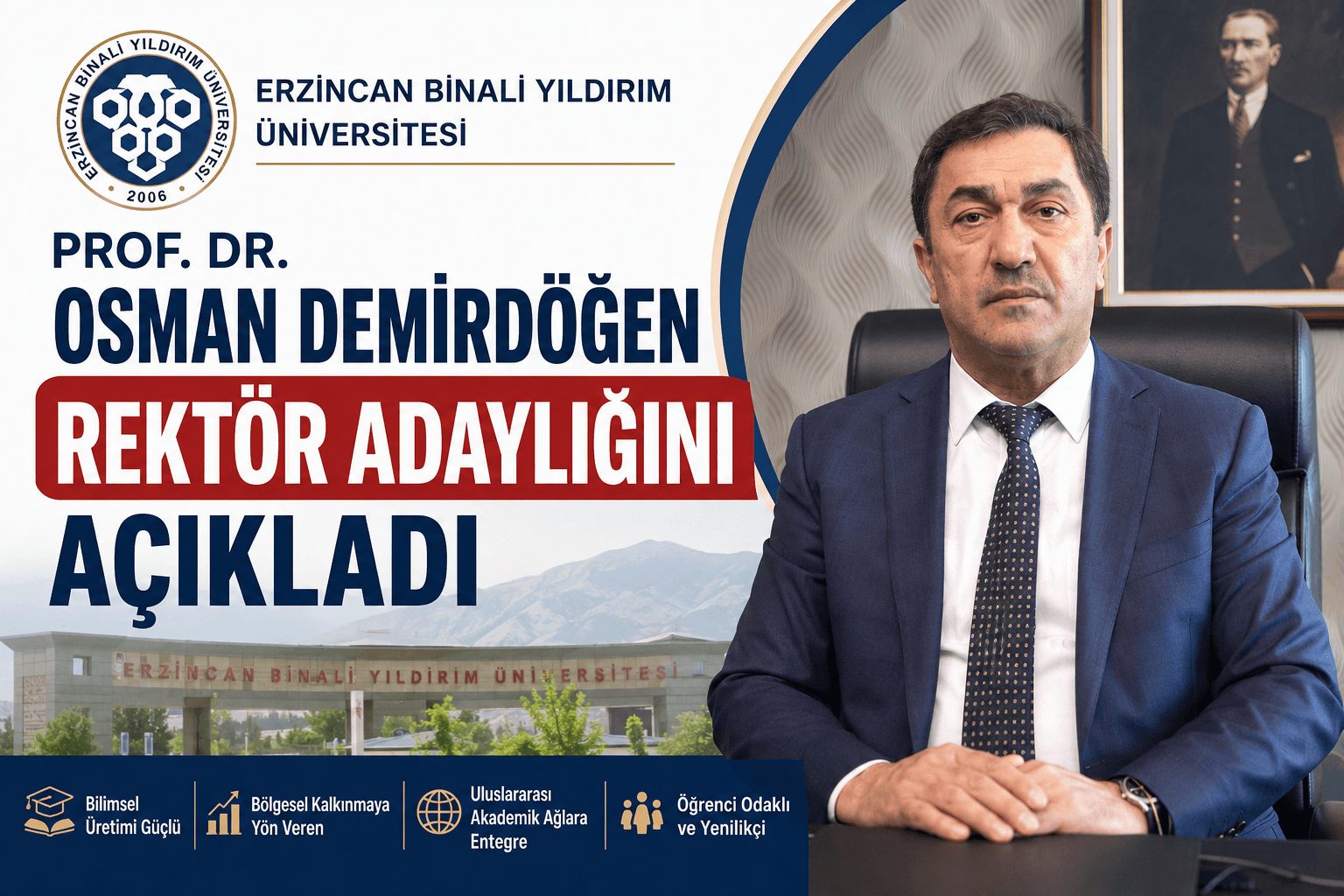 Erzincan Binali Yıldırım Üniversitesi için rektör adaylığını açıklayan Prof. Dr.