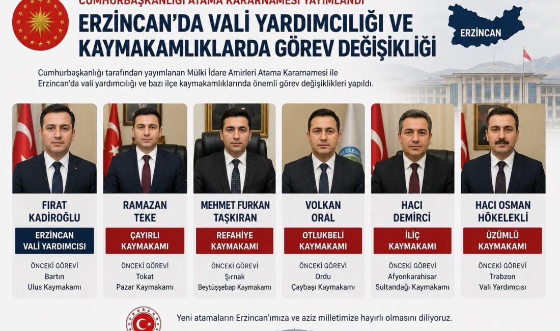 Cumhurbaşkanlığı tarafından yayımlanan Mülki İdare Amirleri Atama Kararnamesi ile Erzincan’da