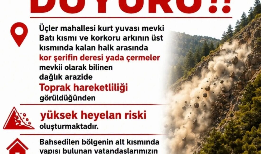 Erzincan’ın Üzümlü ilçesinde toprak hareketliliği nedeniyle yüksek heyelan riski oluştu.