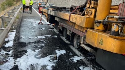 Erzincan’da Sakaltutan Geçidi’nde seyir halinde olan bir TIR’ın dorsesinde yangın