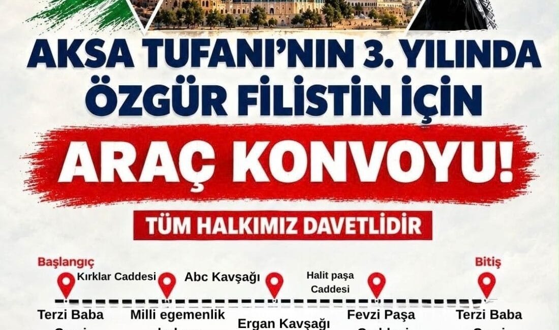 Erzincan’dan Filistin İçin Araç Konvoyu Erzincan’da, İsrail’in Gazze’ye yönelik saldırılarında hayatını kaybeden Filistinlilere dikkat çekmek